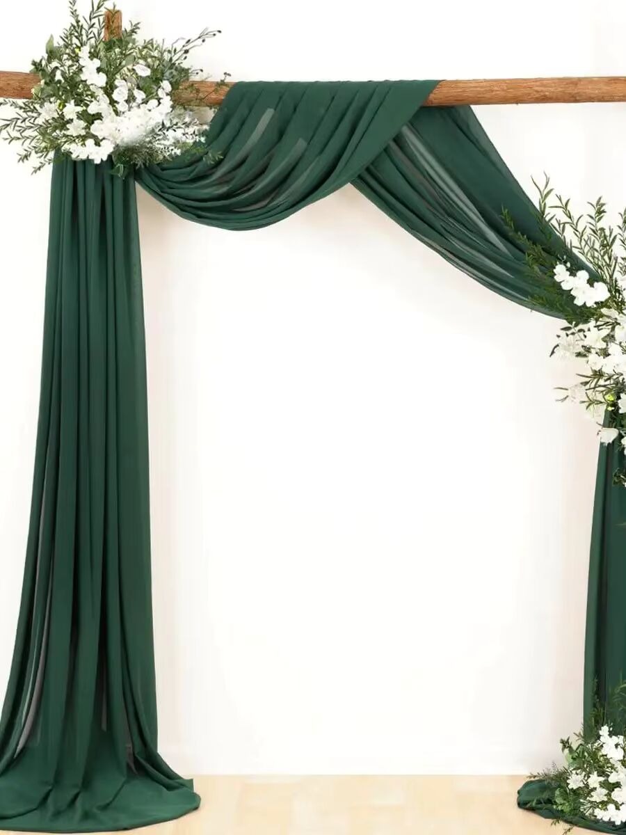 Dark Green Chiffon Arch Drapes – Elegant Backdrop for Weddings & Events