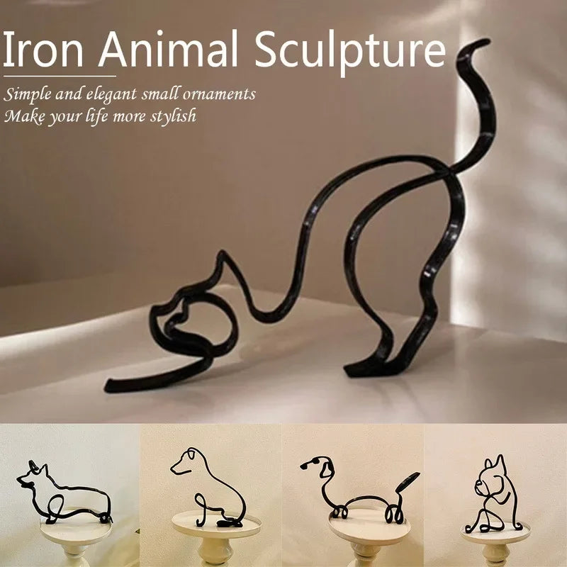 Minimal Pet Sculpture – Dog & Cat Metal Art for Home