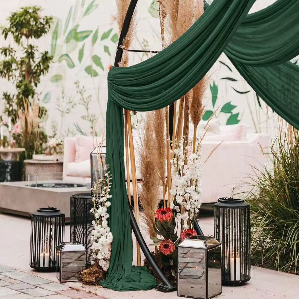 Dark Green Chiffon Arch Drapes – Elegant Backdrop for Weddings & Events